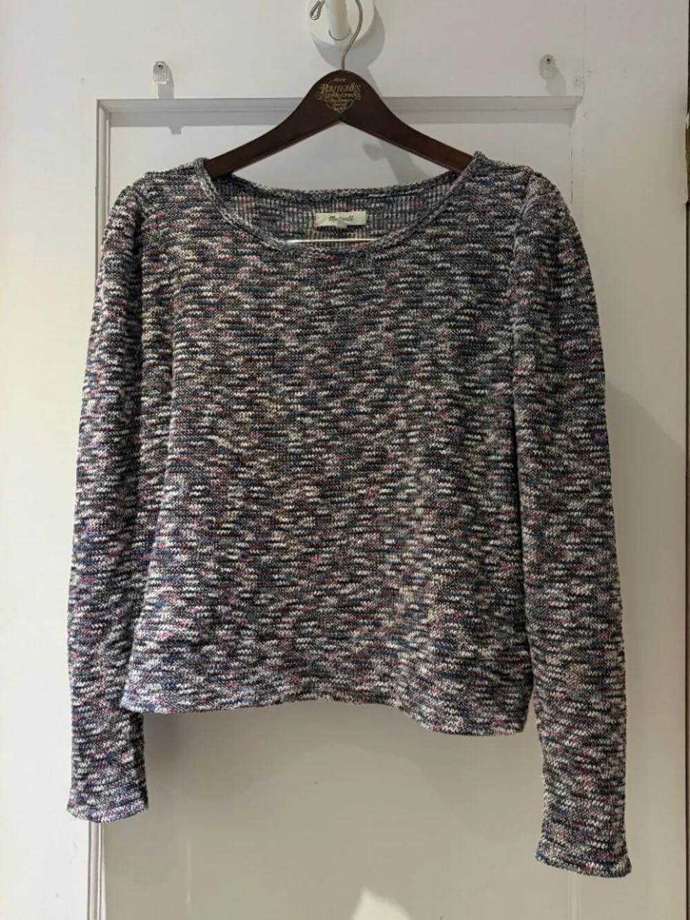 Madewell Multicolor Marled Knit Pullover Sweater Size Medium Cotton, Pink/Gray